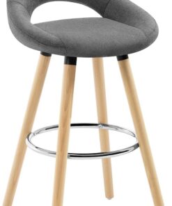 WOLTU Tabouret Bar, avec Dossier, Cadre en Bois, Lin, Gris Foncé | Chaise Haute Bar, Repose-pieds, Siège Haut Rembourré 69cm, Tabouret pour Îlot de Cuisine, Bistro