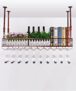 Casier à vin de Plafond, casier à Verres avec gobelet, casier à vin Domestique, Organisateur de casier à vin Flottant pour Bar, Cuisine, Salle à Manger, Hauteur réglable (Taille :