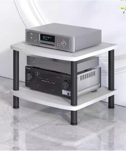 Étagère Audio Hi-FI 2/3/4 Niveaux en métal et Bois pour Composants AV, Armoire stéréo pour amplificateur/Lecteur de disques/récepteur stéréo, Organisateur d'équipement Audio vidéo (Blanc, 2