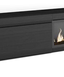 Skraut Home | Meuble TV | Banc Télé | Grand Espace de Rangement | 368x45x35 | Cheminée électrique XXL | Style Moderne | Noir