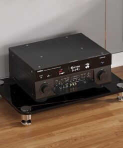 Meuble Rack Audio Vidéo, Meuble Stéréo avec Clous Amortisseurs, Meuble Hi FI Moderne, Panneau en Verre Trempé, Support Multimédia, Pieds de Cadre en Acier(Nero,1 Tier 60x40x10CM)
