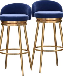 Tabouret pour Comptoir de Cuisine Lot de 2 Rotation à 360° Piètement Métal Doré Tabourets de Bar 65 cm Chaises de Bar Hautes Siège de Cuisine