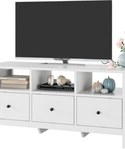 ZXLIHS Meuble TV Blanc, Meuble TV, Table TV en Bois avec 3 tiroirs 3 éères Ouvertes, Meubles TV pour Meubles de Salon 108x40x50cm