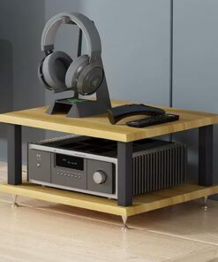 Meuble Hi Fi Ouvert, Meuble Rack Audio avec Clous Amortisseurs, Meuble Stéréo avec Cadre en Acier, Meuble de Rangement Vidéo, pour Composants Stéréo de Divertissement(Natural,2 tier 40x35x2