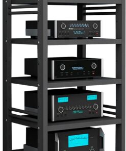 Meuble HiFi,Meuble Stéréo à 5 Niveaux,Meubles Multimedia AV avec roulettes,étagères Audio-vidéo avec étagères réglables en Hauteur,Meuble Imprimante,pour Salon,Bureau,Salle de Jeux(Nero)