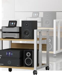 Support Audio, Support multimédia, Armoire multimédia Autonome à 2 Niveaux, Support de Rangement Ouvert Amovible, étagère Multifonction au Sol pour la Maison/Le Bureau/Support vidéo, Support