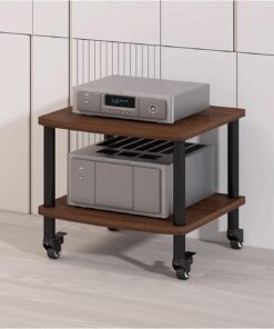 Support multimédia AV à roulettes, Meuble stéréo Moderne, étagère for Console de réception, Support for Composants Audio en Bois, Support HiFi for Salon, Salle d'enregistrement(Wit,2 Tier)