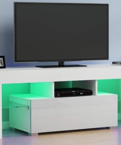 ZXLIHS Centre de Divertissement pour téléviseur 65 Pouces, Meuble TV LED 16 Couleurs avec télécommande sans Fil, Console multimédia avec tiroirs de Rangement pour Salon Chambre à Coucher (Blanc)