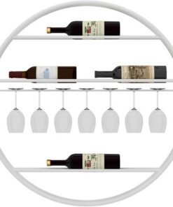 Étagère à vin Ronde à Fixation Murale avec Support de Rangement pour Verres à vin, Armoire à Liqueur, étagère d'affichage pour Bouteilles de Bar, étagère à Whisky pour Bar, Salon,