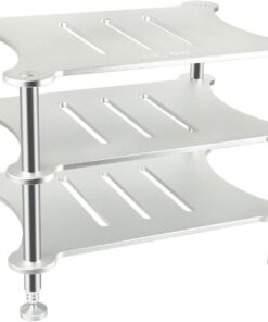 Meuble HiFi à 3 Niveaux, Meuble stéréo à Conception d'arc Globale, Meuble Rack Audio avec Pointes de Pied Absorbant Les Chocs, Meuble Audio Vidéo en Alliage d'aluminium