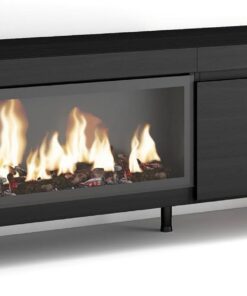 Skraut Home | Meuble TV | Banc Télé | Grand Espace de Rangement | 210 | pour Les TV jusqu'à 80" | Cheminée électrique XXL | Design Industriel | Style Moderne | Noir