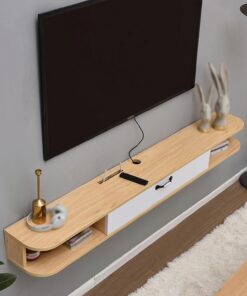 Meuble TV flottant moderne à fixation murale, meuble TV flottant, meuble TV flottant mural avec portes rabattables, console multimédia centrale, console TV flottante pour salon (blanc, 100 x