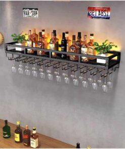 Étagères flottantes pour Bar avec éclairage LED - Support à vin inversé Mural pour Verres à vin - Support à Bouteilles Multifonctionnel pour Bar à Domicile - Support à gobelet susp