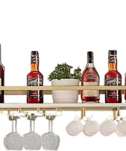 Étagère à vin Flottante avec Support pour Verres, étagère de Rangement au Plafond pour Cuisine et Bar, pour Salle à Manger, Finition dorée élégante, 140 x 30 x 50 cm