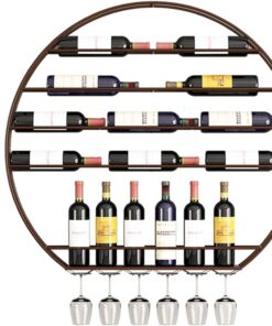 Casier à vin Industriel Mural Rond - Porte-Bouteilles de vin Flottant Moderne pour Bar de Salle à Manger - Support de Rangement pour Affichage de Photos