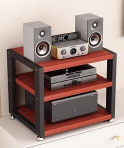 Support multimédia, Support HiFi à 2/3/4 Niveaux, Support Audio AV, Support HiFi for Tourne-Disque Meuble Audio avec Pieds amortisseurs, Composants Audio-vidéo(Teak,15.7x13.7x13.9in)
