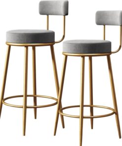 Tabourets de Bar Chaises de Bar à Hauteur de comptoir Lot de 2 Meubles de Bar Ronds avec Velours Gris pour Cuisine, Salle à Manger, café pour Petit déjeuner, Salon
