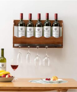 Support en Bois pour Bouteille de vin et Verre à vin, Porte-Bouteilles muraux industriels rustiques, décoration de Bar, décoration de Cuisine