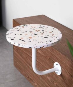 Table de Bar à Cocktails Rond de Style Moderne avec Dessus en terrazzo Blanc et Base de Fer pour pub, bistrot, café, Table Basse Murale