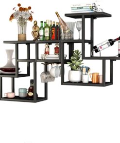 Étagère à Bouteilles en métal Étagères de Bar murales avec Support à Verres à vin Suspendu Mini Bar Armoire à Liqueur Étagère de présentation de Bouteilles de Bar Étagère Flottante