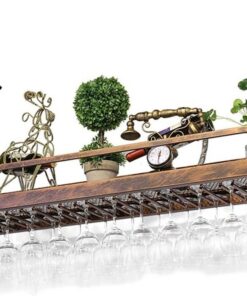 Casier à vin, Support à vin Mural Industriel en métal, étagère à vin, étagère de Bar, étagère de Rangement Suspendue pour Restaurants, Bars, Bronze, 60 x 35 cm