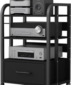 Support stéréo 3/4 niveaux avec tiroir et roulettes, support multimédia AV, support de mixage audio, armoire stéréo, support de tourne-disque moderne pour salon, jeux, salle d'enregistrement