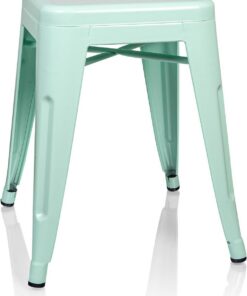 hjh OFFICE 645007 Tabouret métallique VANTAGGIO Vert Pastel Mat Tabouret Design Industriel, empilable, Bas