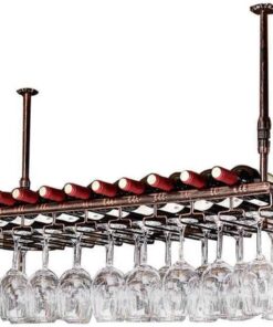 Porte-Bouteilles Home/Bar Retro avec Support pour Verres à Pied | Support Mural pour Bouteille de vin en métal | Étagère à Verres à vin Industrielle Vintage, Hauteur réglable, pour Meuble de