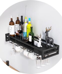 Présentoir à vin Mural, casier à vin avec Support pour Verres à vin, étagères flottantes pour Bar, casier à vin Mural pour Maison, Restaurant, Bar, Noir (Dimensions : 60 x 20 x 8,5 cm)