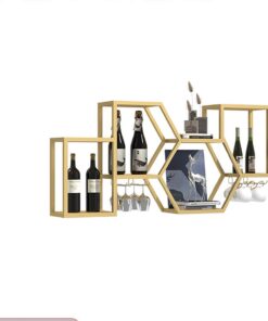 Étagères de Bar en métal à vin fixées au Mur avec Support pour Verres à vin, étagère d'affichage pour Bouteilles d'alcool, étagère Flottante pour Bar à Whisky pour la Maison, la sa