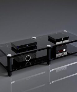 Support Équipement Audio 1-4 Niveaux, Meuble Média AV & Stéréo | Meuble Média d'Angle & Étagère Audio-Vidéo pour Centre Divertissement Familial(Black Gold Vein,2-Tier)