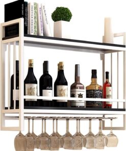 Casiers à vin muraux, en métal et en Bois, gobelets à vin en Verre à Champagne, Porte-Verres à Pied, étagère de Rangement Flottante, Organisateur d'affichage, pour Bar de Cuisine e