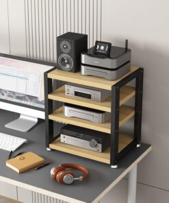 Meuble de Bureau à 2/3/4 Niveaux pour Enceintes AV, Petit Meuble pour Enceintes, Meuble pour Enceintes Haute fidélité adapté aux amplificateurs de Casque, lecteurs CD et Enceintes (Couleur n