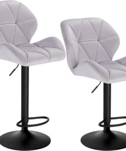 WOLTU Tabouret Bar Lot de 2, Hauteur Réglable, en Velours, Gris Clair | Chaise de bar, Siège pivotant à 360°, avec Dossier et Repose-Pieds, pour Cuisine, Salle à Manger