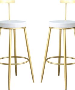 DASHADAO Tabouret de comptoir rembourré en Cuir PU avec Pieds en métal pour Bar, Cuisine, Salle à Manger, Salon et bistrot (Lot de 2/Blanc)