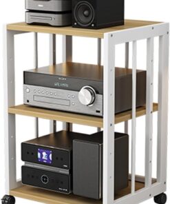 Étagère de Support d'amplificateur réglable en Hauteur, Support multimédia AV à 3/4/5 Couches avec roulettes pour Tourne-Disque/récepteur stéréo/Composants stéréo de Divertissement, Chariot