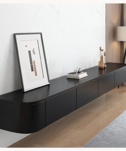 Générique Meuble TV Flottant Noir, Console multimédia Murale avec tiroir, Centre de Divertissement Flottant de 240 cm pour Salon et Bureau, Solution de Rangement élégante pour Meuble TV