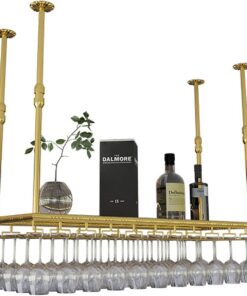 Casier à vin Suspendu avec Support pour Verre, Support réglable en métal pour Verres à vin au Plafond, Supports pour Verres à Pied, étagère pour Bars, cafés, Restaurants
