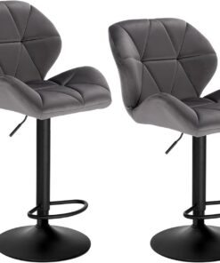 WOLTU Lot de 2 Tabourets de Bar Réglables en Hauteur, Chaises Hautes pour Bar avec Dossier, Siège Rembouré en Velours et Pied en Métal, Gris Foncé