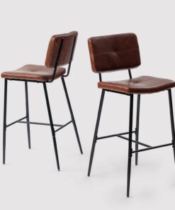Meuble Cosy Lot de 2 Tabouret de Bar Industriel avec Dossier et Repose-Pieds, Siège Rembourrés de 75 cm de Haut, Chaises Hautes en Simili Cuir Cadre en métal, Marron Foncé