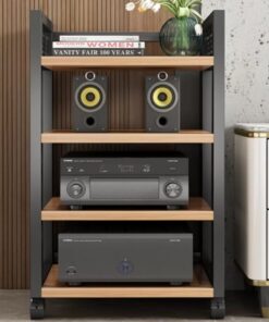 Meuble Stéréo Appareils DAC Audio Rack Multifonctionnel Support AV Media Meuble HiFi Media Stand pour Composants Audio Vidéo Etagère(Walnut,4 Tier)