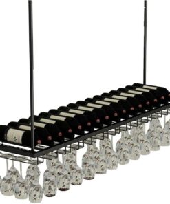 Casier à vin de Plafond et Support de Verre à vin en métal à Suspendre avec Support de Verre pour Bar, café, Cuisine, Restaurant, Cadre en Fer forgé (Taille : 60 x 25 x 21 cm)