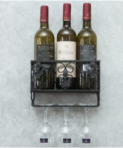 Casier à vin Suspendu en Fer forgé, Cadre pour Verres à vin, décoration Murale, étagère pour Salon, Bar, Restaurant, Rangement de vin (Noir 25 x 17 x 10 cm)