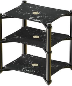 Meuble Hi FI, Meuble Audio Vidéo audiovisuel élastique Absorbant Les Chocs, Dissipation Thermique Ouverte à 3 Couches Noire, Meuble stéréo à Colonne en Alliage d'aluminium