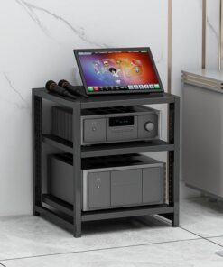 Meuble TV Vinyle à 3 Niveaux en Bois - Tour Hi-FI AV à Hauteur réglable - Support multimédia sur Pied pour vinyles et équipement Audio - Centre de Divertissement élégant