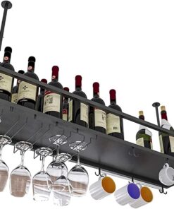 Casier à Verres à vin au Plafond, casier à vin Suspendu en Fer, Armoire à vin Suspendue réglable en Hauteur de 11,8 à 23,6 Pouces, casier à Verres à vin Mural Noir Parfait pour Bar et cuisin