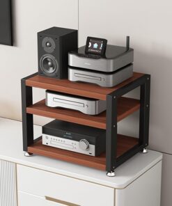 YVYKFZD Meuble HiFi à 3/4 niveaux, Rack Audio armoire de composants ouverte, Meuble stéréo multifonction, Meuble Rack Audio armoire de stockage multimédia, pour maison/bureau/théâtre(Color:Teak,Size:3