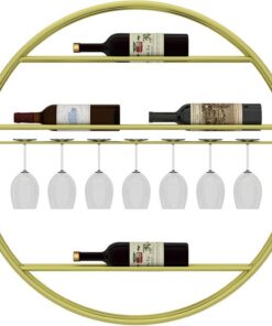 Étagère à vin Ronde à Fixation Murale avec Support de Rangement pour Verres à vin, Armoire à Liqueur, étagère d'affichage pour Bouteilles de Bar, étagère à Whisky pour Bar, Salon,