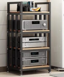 Meuble TV/Audio à 4 Niveaux avec Pieds réglables, Rack HiFi, Meuble Audio sur Pied pour Salon et Studio d'enregistrement (Finitions Noire et Naturelle)