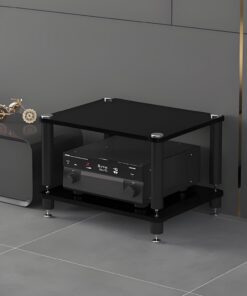 Meuble Rack Audio multimédia, Meuble HiFi, Meuble stéréo ouvert multifonction, avec pieds amortisseurs, étagère d'amplificateur de puissance, meuble d'équipement for le salon(Nero,23.6"x18.8"x1